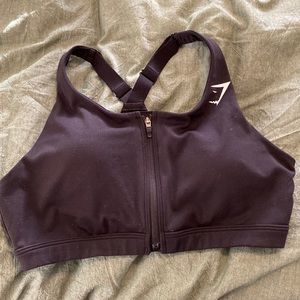 black gym shark zip up sports bra